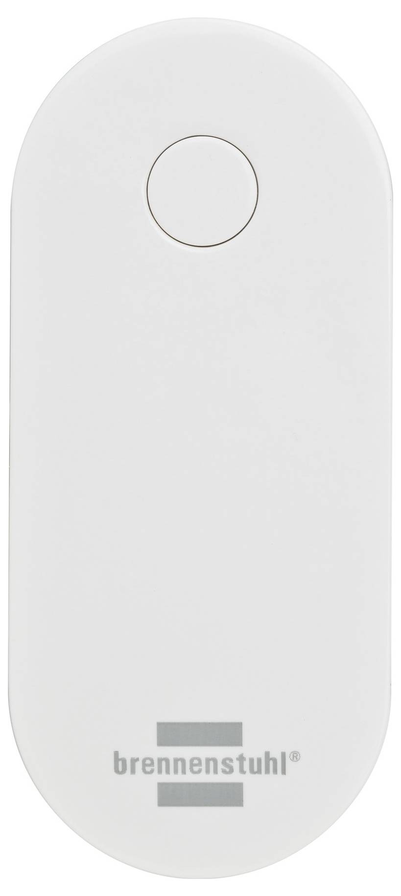 White Brennenstuhl wireless doorbell button with a circular push button and logo at the bottom.