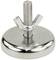 A round metal foot with a wing nut and threaded rod, for adjusting the height of furniture or equipment.