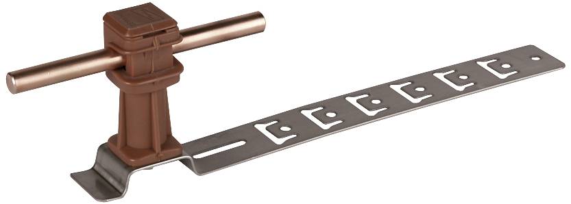 Brown control valve with side metal holder, for use in drip irrigation systems.