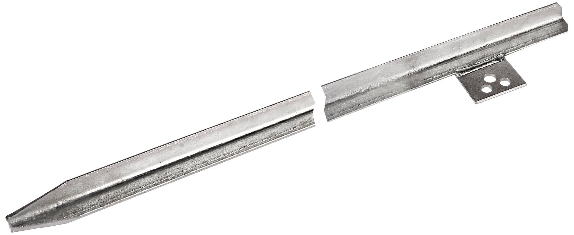 A silver metal tube that transitions to a three-holed mounting bracket at its upper end. The tube is tapered at one end.