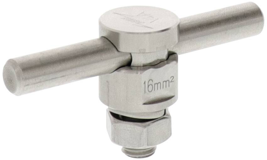 A silver metal tool with two horizontal handles and a marking of '16 mm²'.
