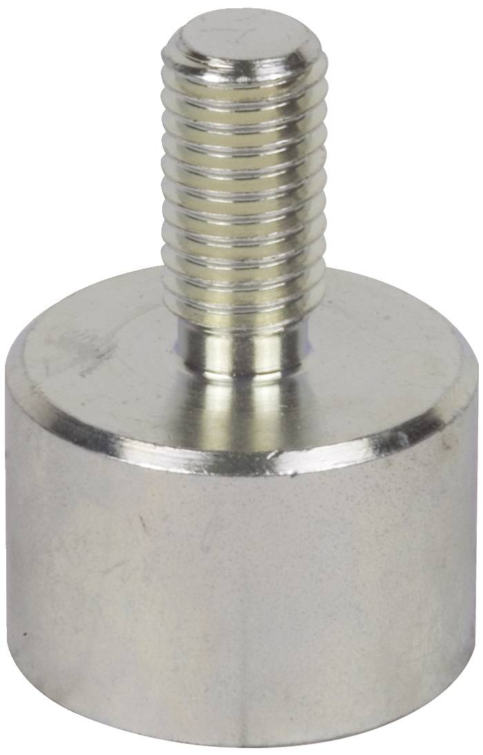 Metal cylinder with a threaded pin, presumably part of a mounting. Screw thread at the top, cylindrical body at the bottom.