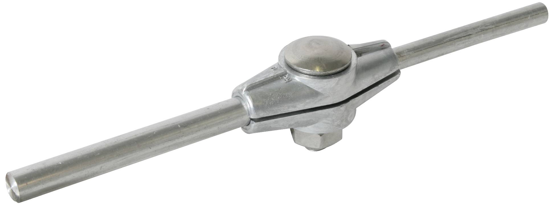 A silver metal tap wrench made of metal, used for holding taps, against a white background.