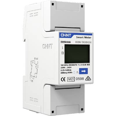 A Chint smart meter, model DDSU666, displays energy parameters. It is designed for 50/60Hz and 220V-240V voltage.