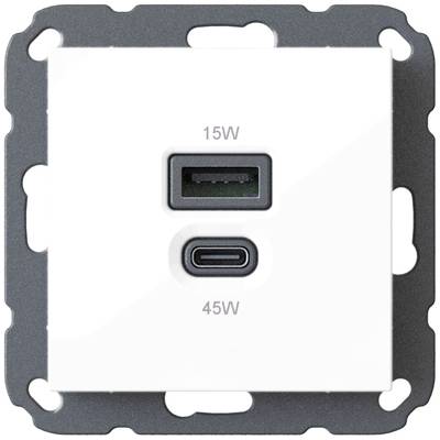 White socket with a black frame, containing a USB-A socket with '15W' and a USB-C socket with '45W'.
