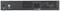 Black rear side of an electronic device with a power connection in the centre, ventilation slots, and a security symbol on the left.