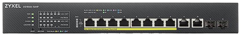 Zyxel network switch with 10 Ethernet ports and multiple status LEDs, suitable for distributing network connections.