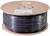 A large cable drum with black network cable, suitable for outdoor use. A label displays specifications and markings.