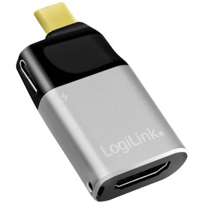 A silver LogiLink adapter with an HDMI port and a yellow plug, most likely for connecting devices.