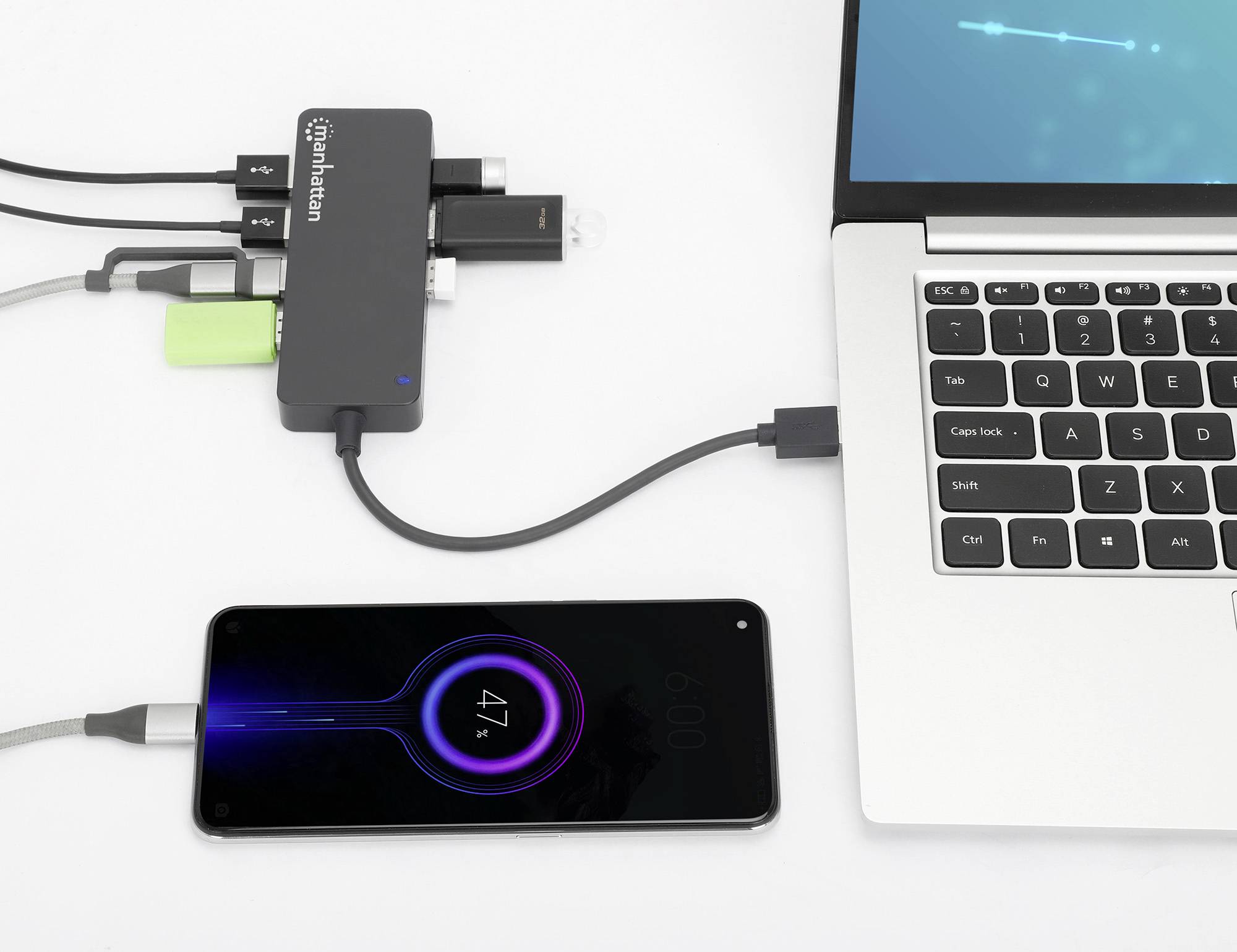 Manhattan 168403 USB hub USB A (USB 3.2 1st gen) Black 168403-3