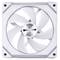 White computer fan in a square housing with circular rotor blades, suitable for cooling in PC cases.