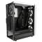 Empty computer case with visible fans and cables. Black internal chassis, white external casing. RAID and PCI slots visible.