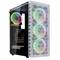 A PC case with a transparent side panel displays colourful RGB lighting from fans. Suitable for gaming or custom PC builds.