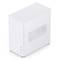 A plain, white PC tower case with side ventilation slots, suitable for minimalist computer setups.