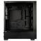 An empty, open PC case with space for a motherboard and internal components, with visible cable management structure.