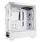 White PC case with open side panel; shows the interior with fans and cable management. Suitable for computer components.