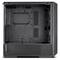 Black computer case with an open side panel. Interior visible, showing space for motherboard and other hardware components.
