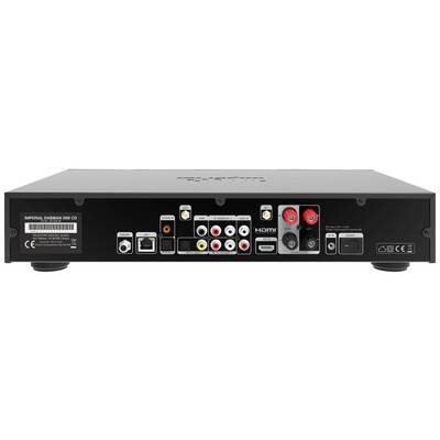 Back of an audio/video device with various connection options, including HDMI, RCA, USB and network ports.