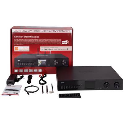 Stereo System Imperial Dabman i560 CD with packaging, remote control, aerials, power supply and instruction manual. Main unit shows display and controls.