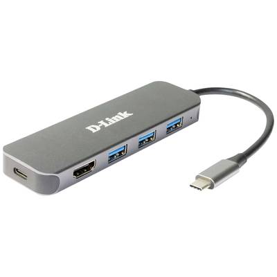 D-Link USB-C Hub with three USB ports, one HDMI port and a USB-C port. Suitable for connecting multiple devices.