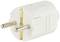 A white European two-pin plug, viewed from the side. It is used for connecting electrical devices.