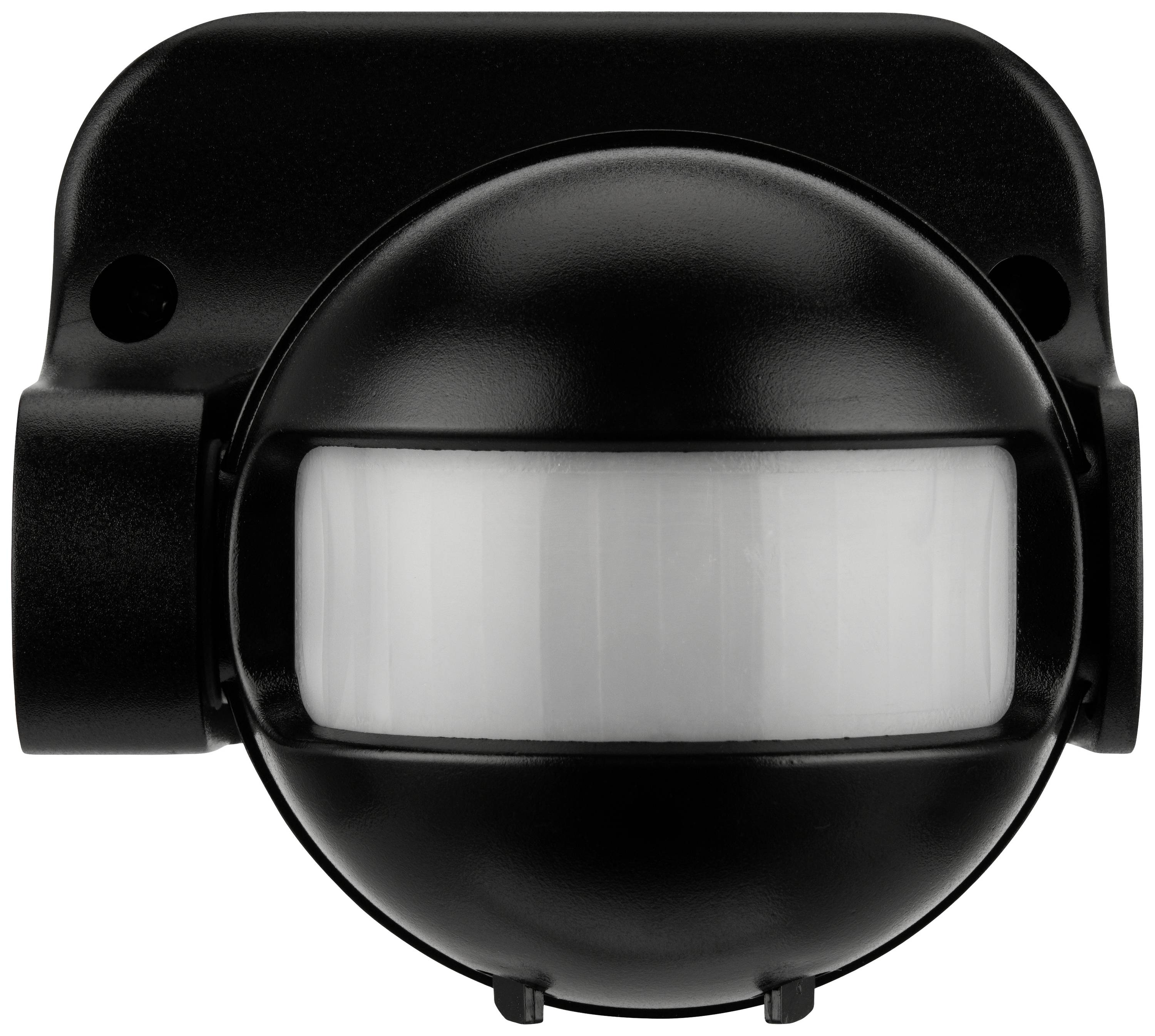 Black motion sensor with a rounded shape and glossy surface, shown from the front.
