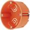 An orange round flush-mount back box holder with fixing screws, used for securely mounting electrical switches or sockets in walls.