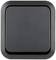 Black square plate with rounded corners and a glossy surface, possibly a kitchen or decorative item.
