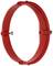 Red plastic ring with four symmetrically arranged holes and an attached metal bolt. Primarily used for fastening purposes.