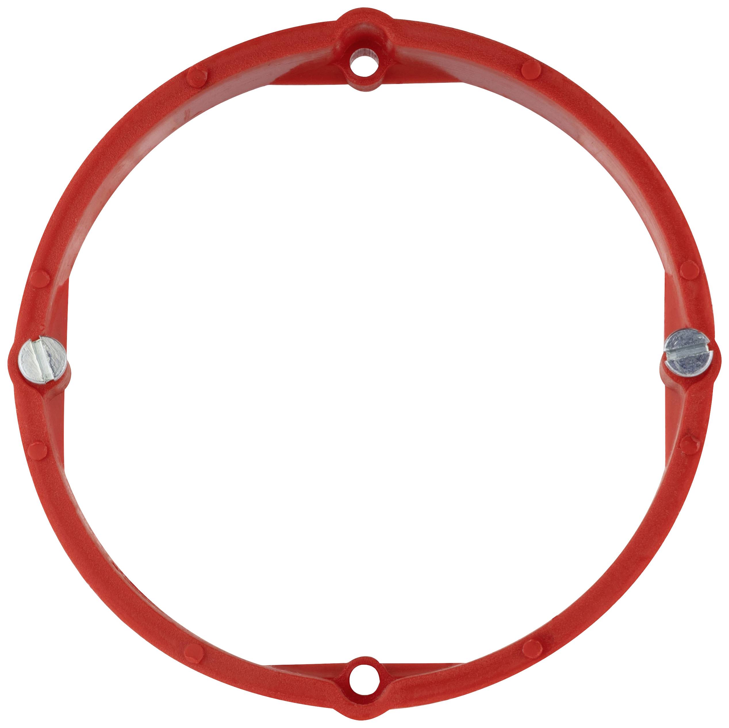 Red plastic ring with four screw holes.