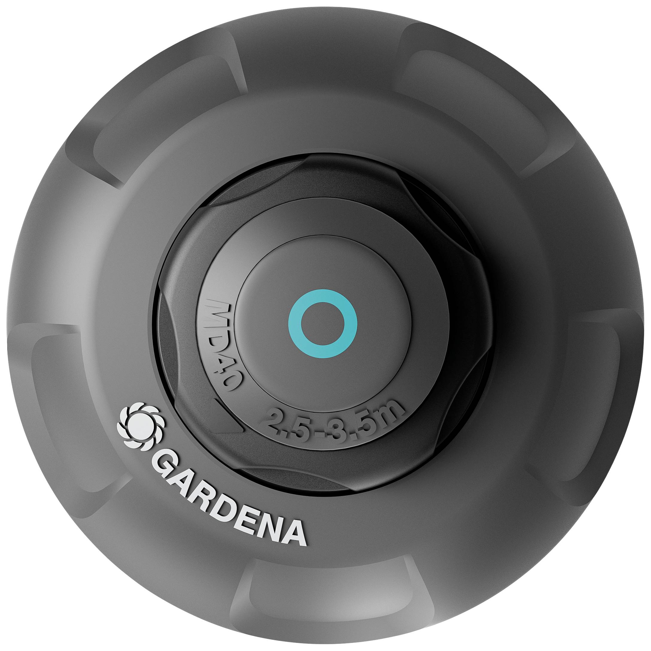A round spool for a lawn trimmer, with the printing 'GARDENA M/D 40 2.5-3.5m', in grey colour.