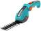 Electric Hedge Trimmer in Blue and Orange, compact, cordless, suitable for precise cutting of smaller hedges and shrubs.