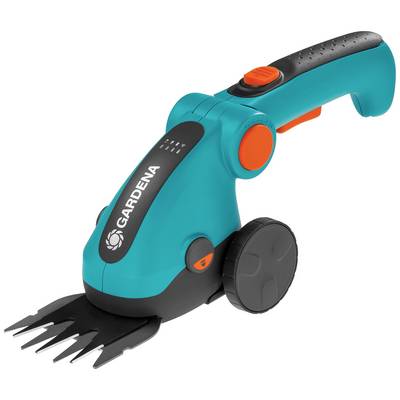 Electric garden shears with an ergonomic handle and rotating wheels, suitable for precise cutting of grass and plants.