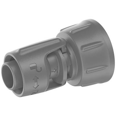 Grey, rotatable plastic connector with arrow symbols for connecting pipes or hoses, indicates the direction of connection.
