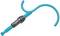 A turquoise garden hose holder with an ergonomic grip and black mounting element, suitable for easily hanging hoses.