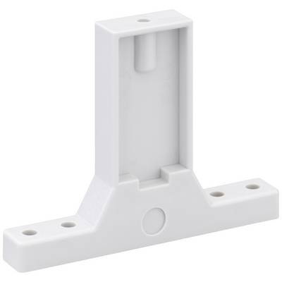 White plastic angle bracket with three mounting holes, for mounting objects on walls or other surfaces.