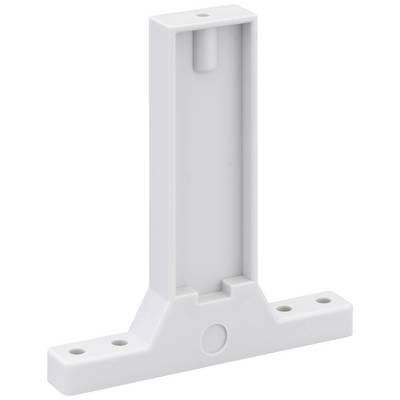 White plastic mounting bracket with a rectangular shape, multiple mounting holes, and a cavity structure.