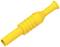 A yellow plastic instrument, which is a vuvuzela, often used at sporting events to generate loud sounds.