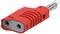 Red connector with two slots and a ribbed design. Primarily used for electrical connections and cable applications.