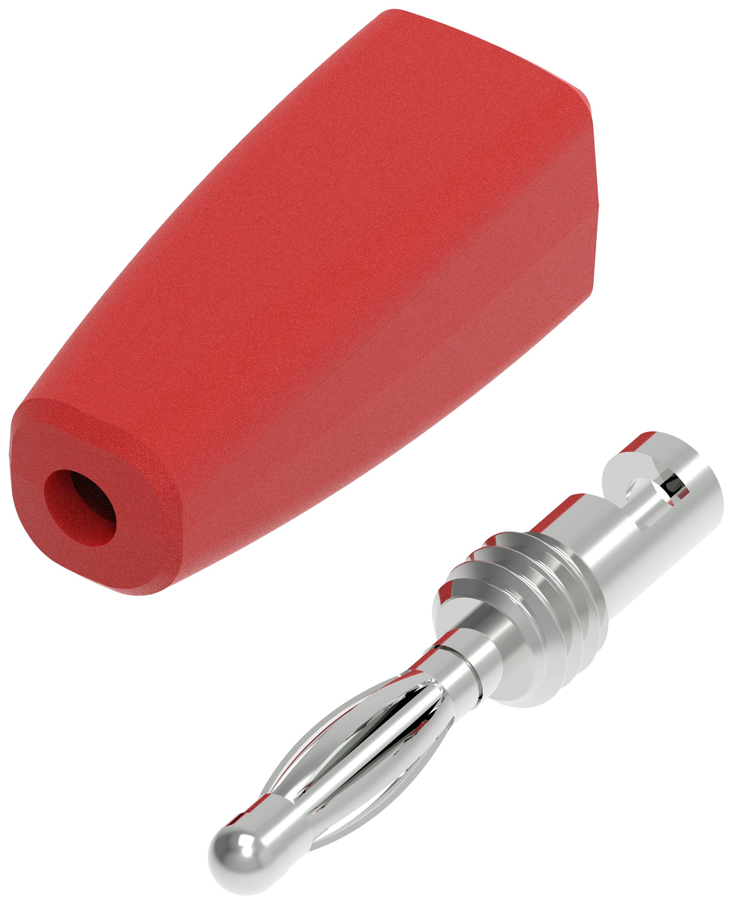 Red handle and silver metal tip of a tool or device, pictured separately in close-up against a light background.