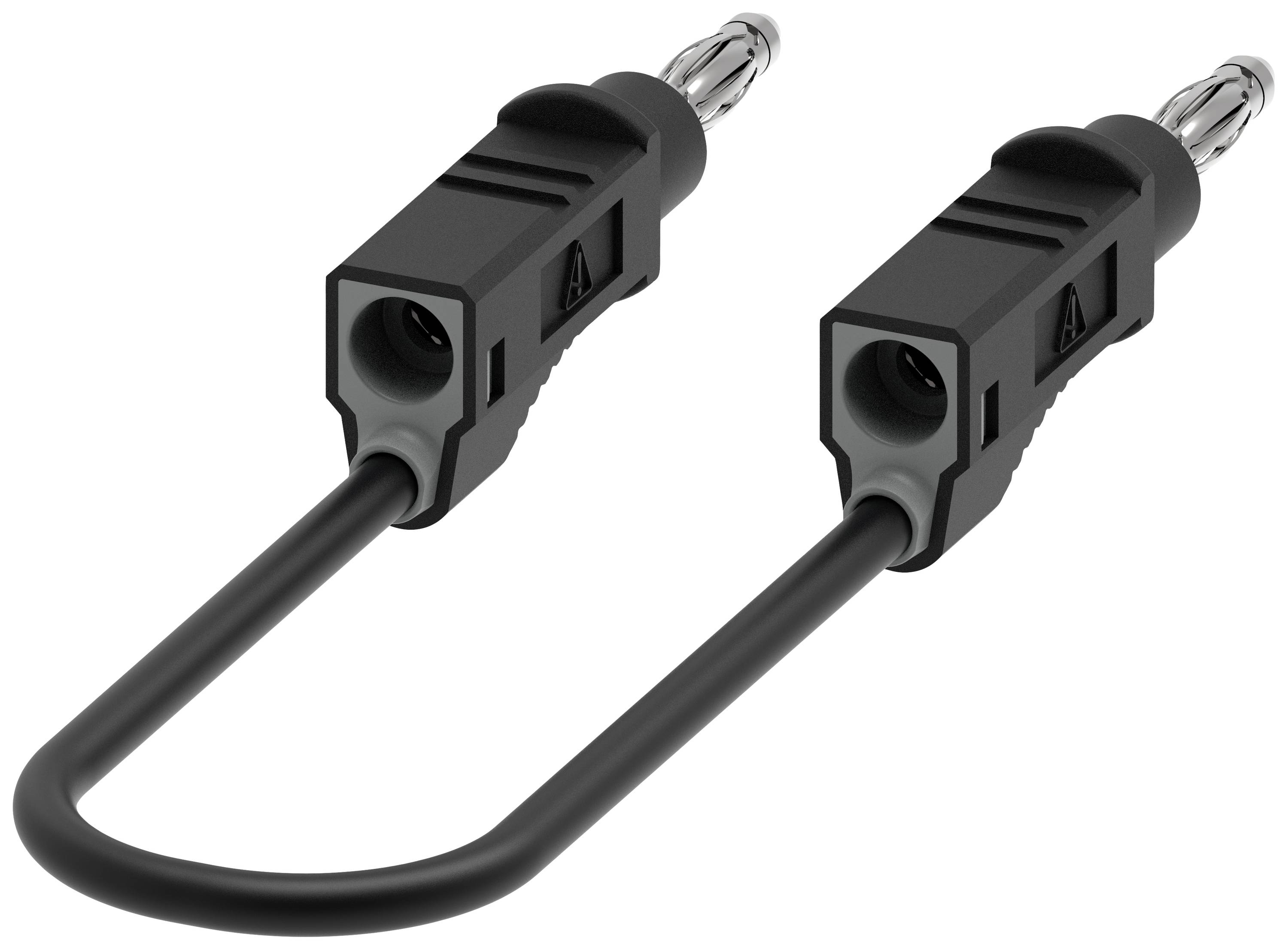 A black speaker cable with two banana plugs at the ends, suitable for audio connections in hi-fi systems.