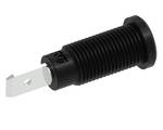 Ø2mm safety banana socket with Ø10mm round groove, 4.8x9mm flat connecting tab, black