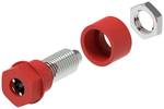 Ø4mm insulated socket with Ø2mm hole terminal, M6 threaded stud and HEX socket, red