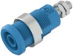 Ø4mm safety banana socket with Ø14,5mm round groove, M4 threaded stud and HEX nuts terminal, blue