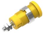 Ø4mm safety banana socket with Ø14,5mm round groove, M4 threaded stud and HEX nuts terminal, yellow
