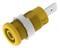 Yellow electrical connector with metal threading and two contacts, suitable for industrial applications.