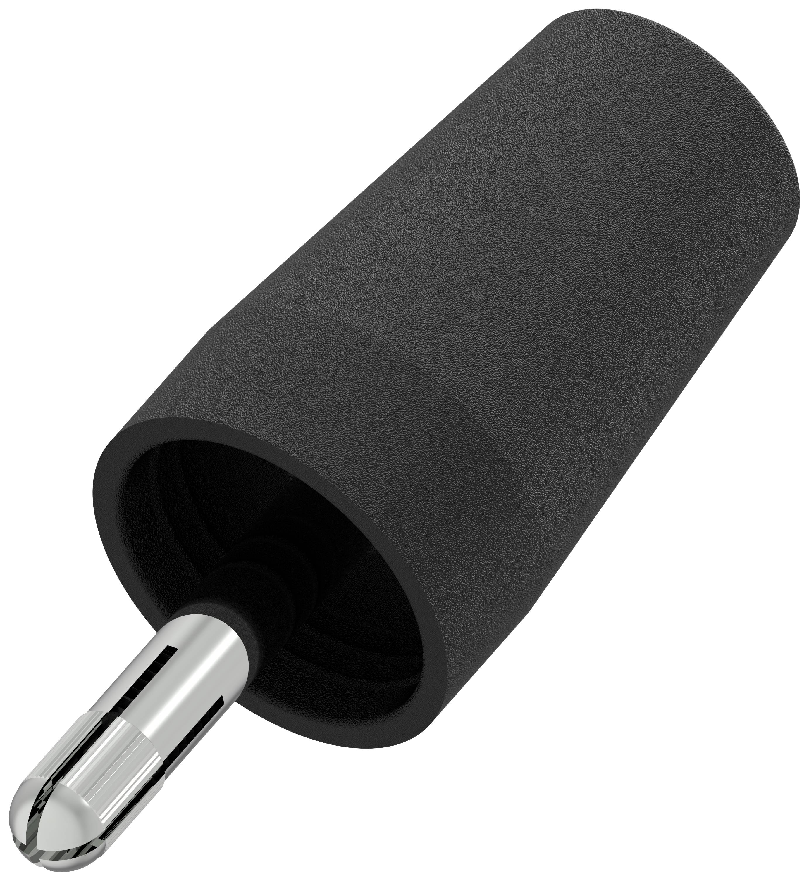 Black audio adapter with metallic tip, insulated handle, for connections in electronic devices.