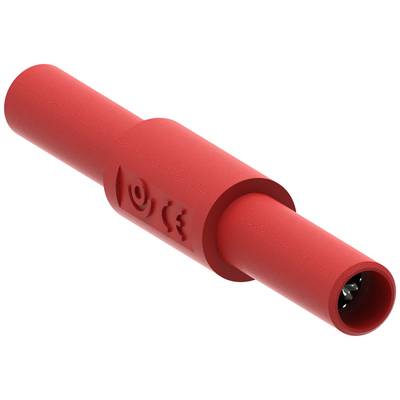 A red, cylindrical plug with a central handle and illustrations on the side, possibly an electrical connector.