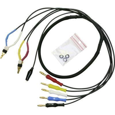 Cable set with five coloured plugs (black, red, white, blue, yellow) and a plastic bag containing small sealing rings.
