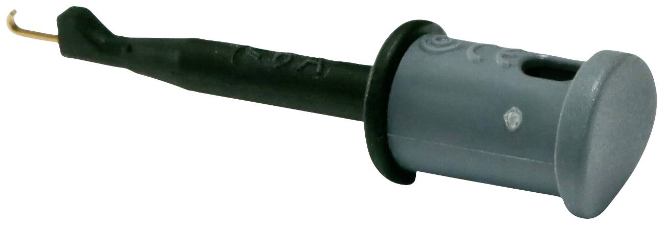 A grey extraction key with a hook, used for installing or removing components on printed circuit boards.